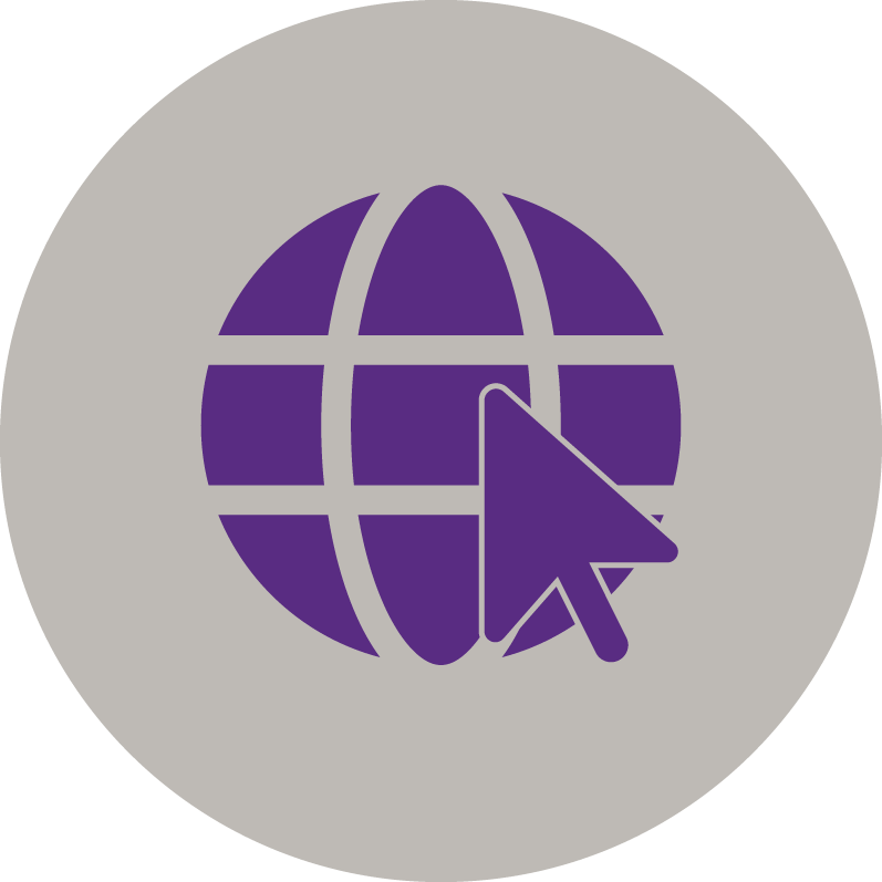 sbu worldwide icon, globe with computer mouse pointer