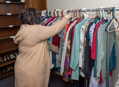 Clothes being organized in SBU Career Closet.