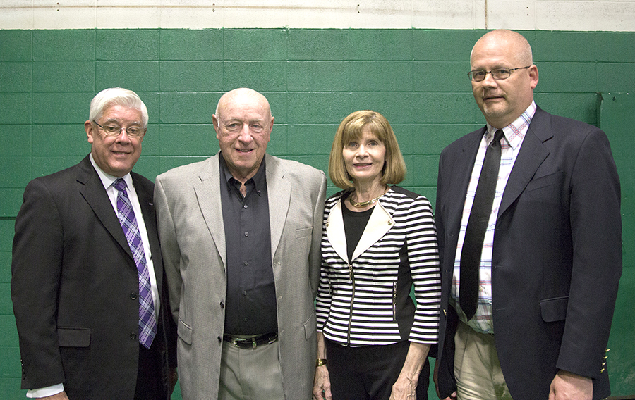  Dr. C. Pat Taylor, SBU president; David and Betty Cribbs; and Mike Pitts
