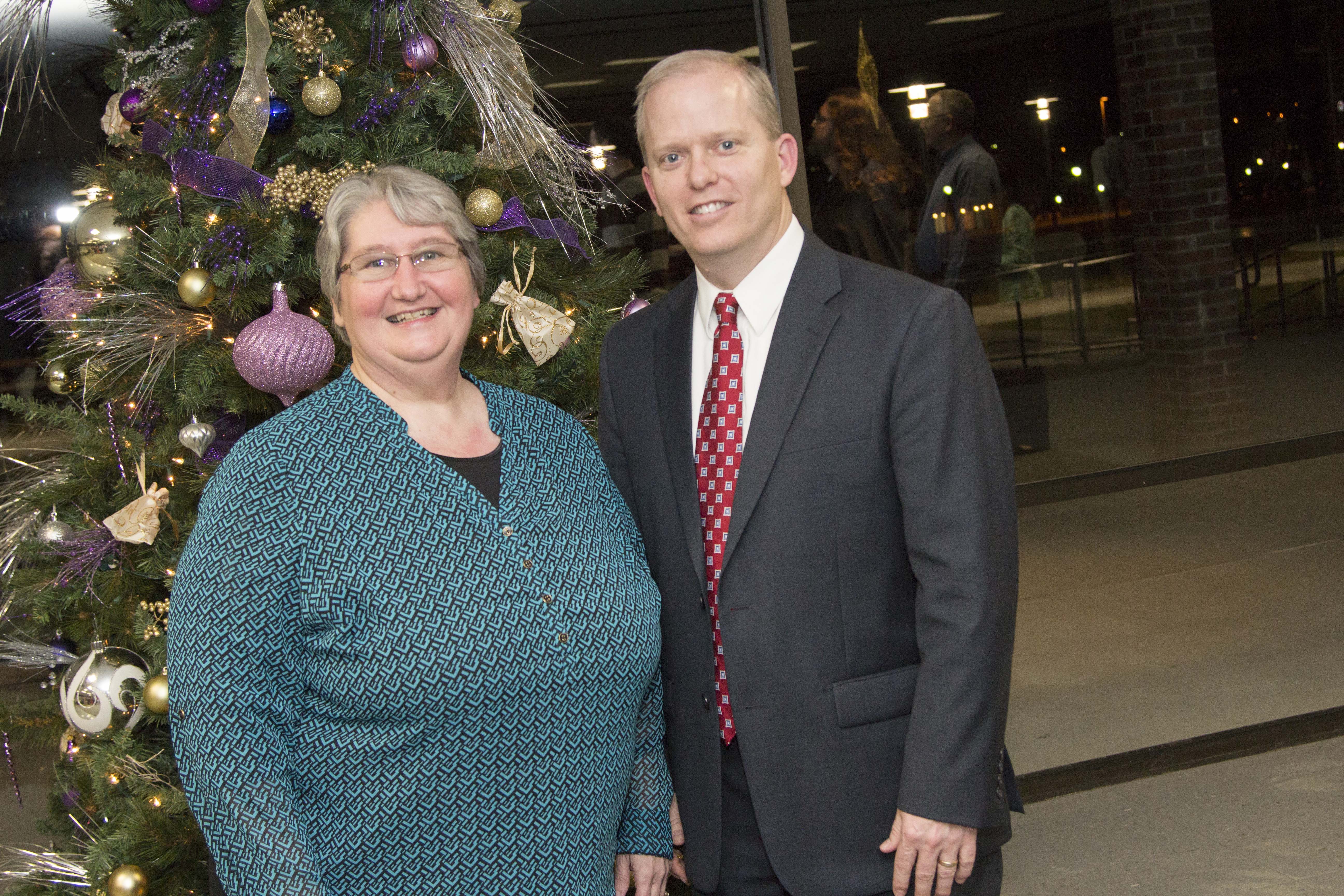 Diana Gallamore and Dr. Troy Bethards received the Staff and Faculty Life Beautiful Awards during the annual employee Christmas banquet Dec. 10 at SBU.