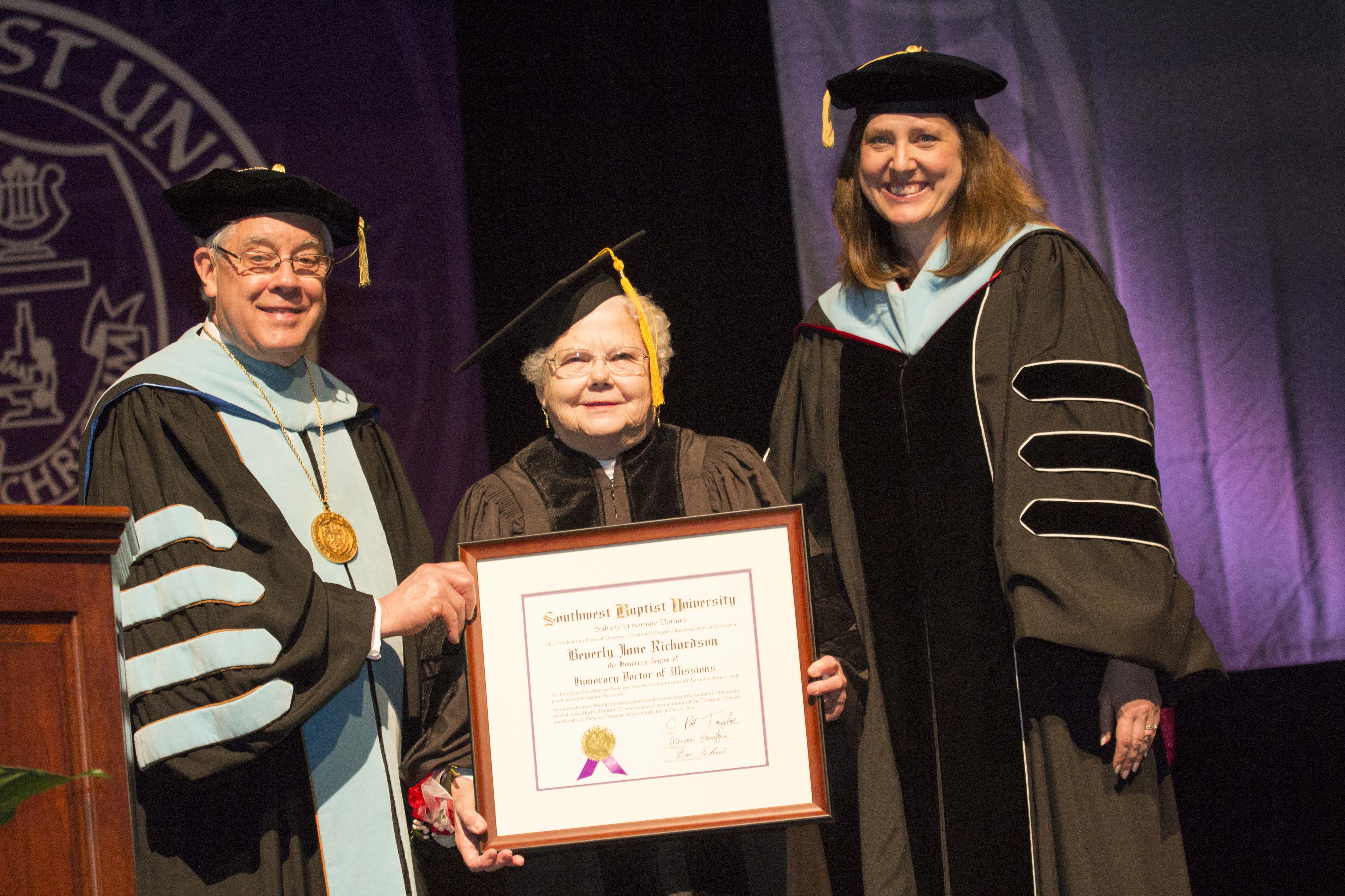 Beverly Jane Richardson of West Plains, Mo., recieved an Honorary Doctor of Missions.