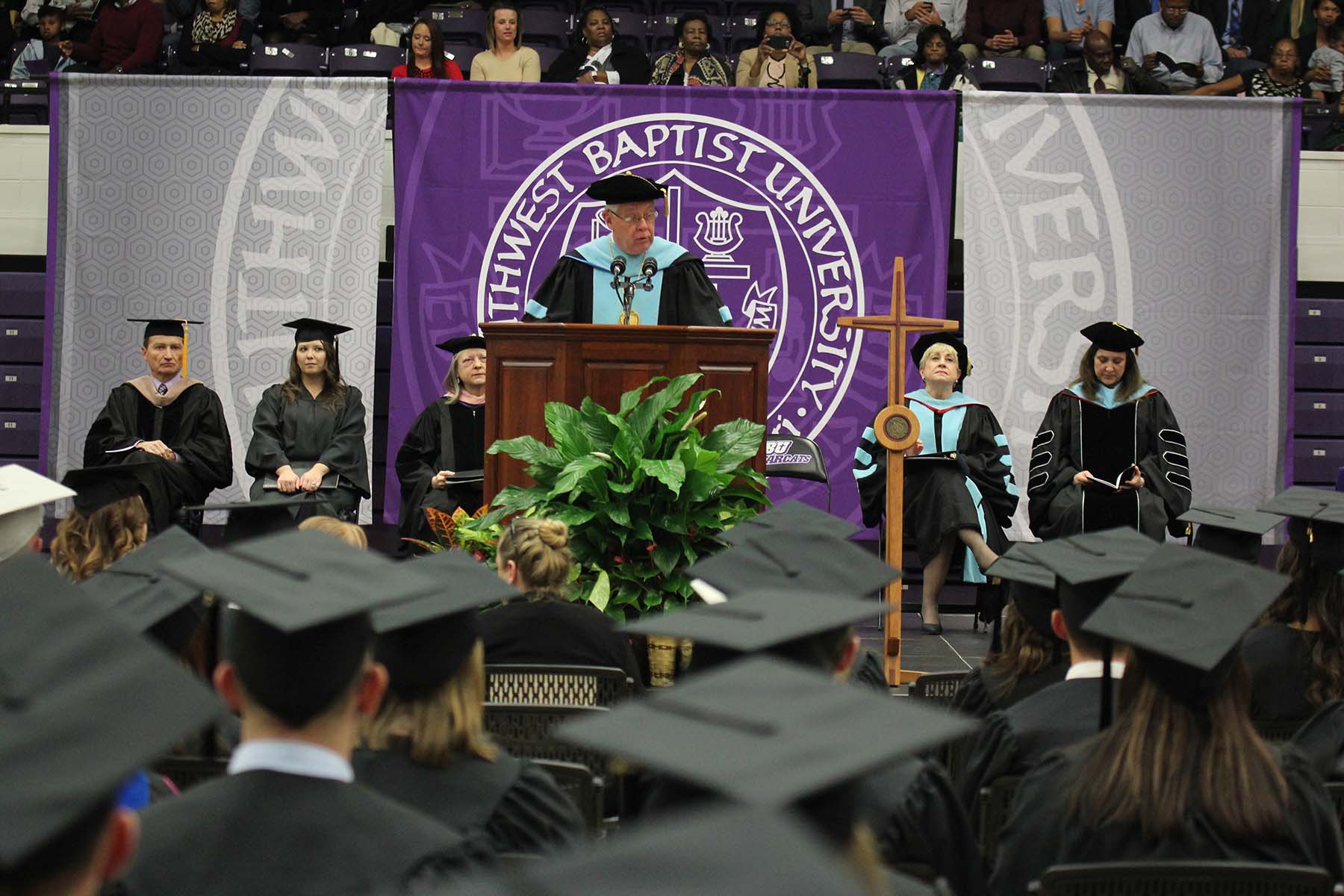 SBU President Dr. C. Pat Taylor addresses graduates at SBU's winter 2015 commencement