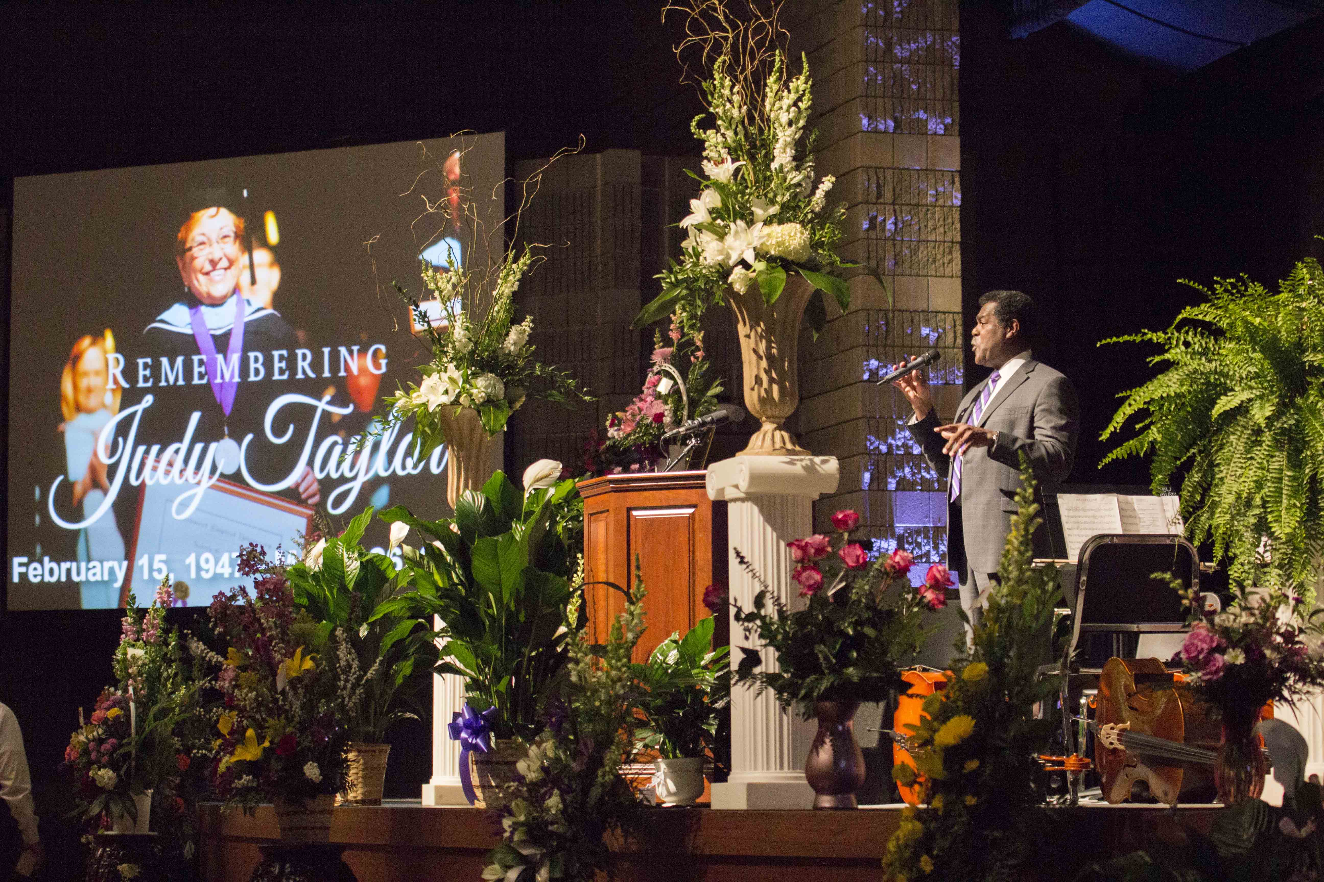 Dr. Charles Graham, a music evangelist who attended SBU, sang several songs and spoke in honor of Judy. 