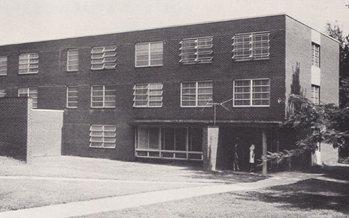 black and white yearbook photo of Maupin Hall