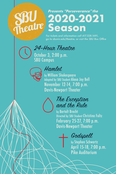SBU Theatre poster of 2020-2021 season schedule