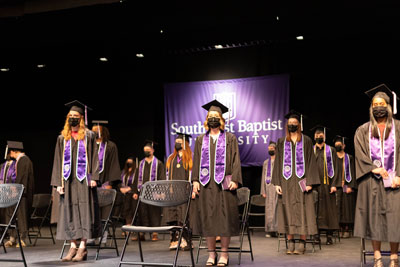 Graduates at commencement ceremony