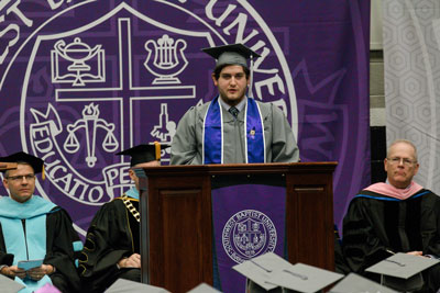 Brandon LaRocque speaks at graduation