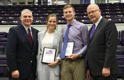 SBU President Dr. Eric A. Turner, Morgan (Henderson) Campbell, Andy Campbell, SBU AD Mike Pitts