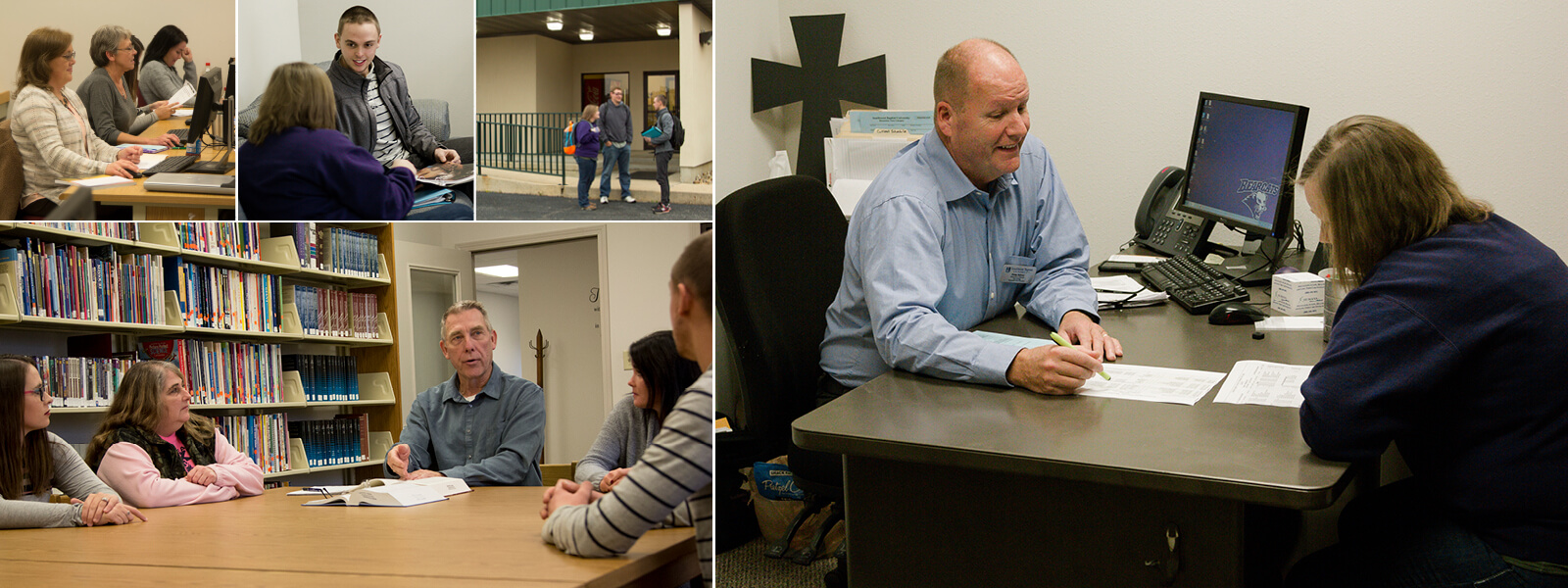 students outside main building of S-B-U Mountain View campus