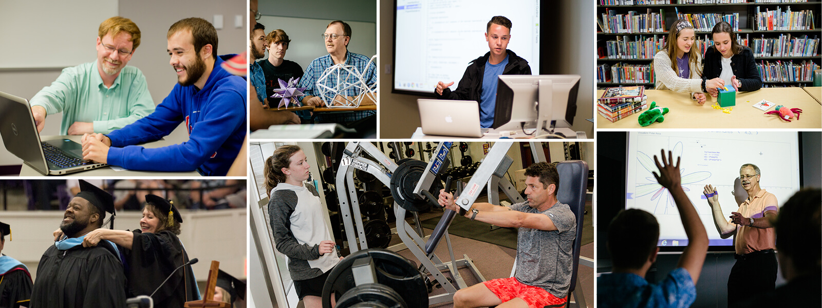collage of photos showing computer science, exercise science, and education students