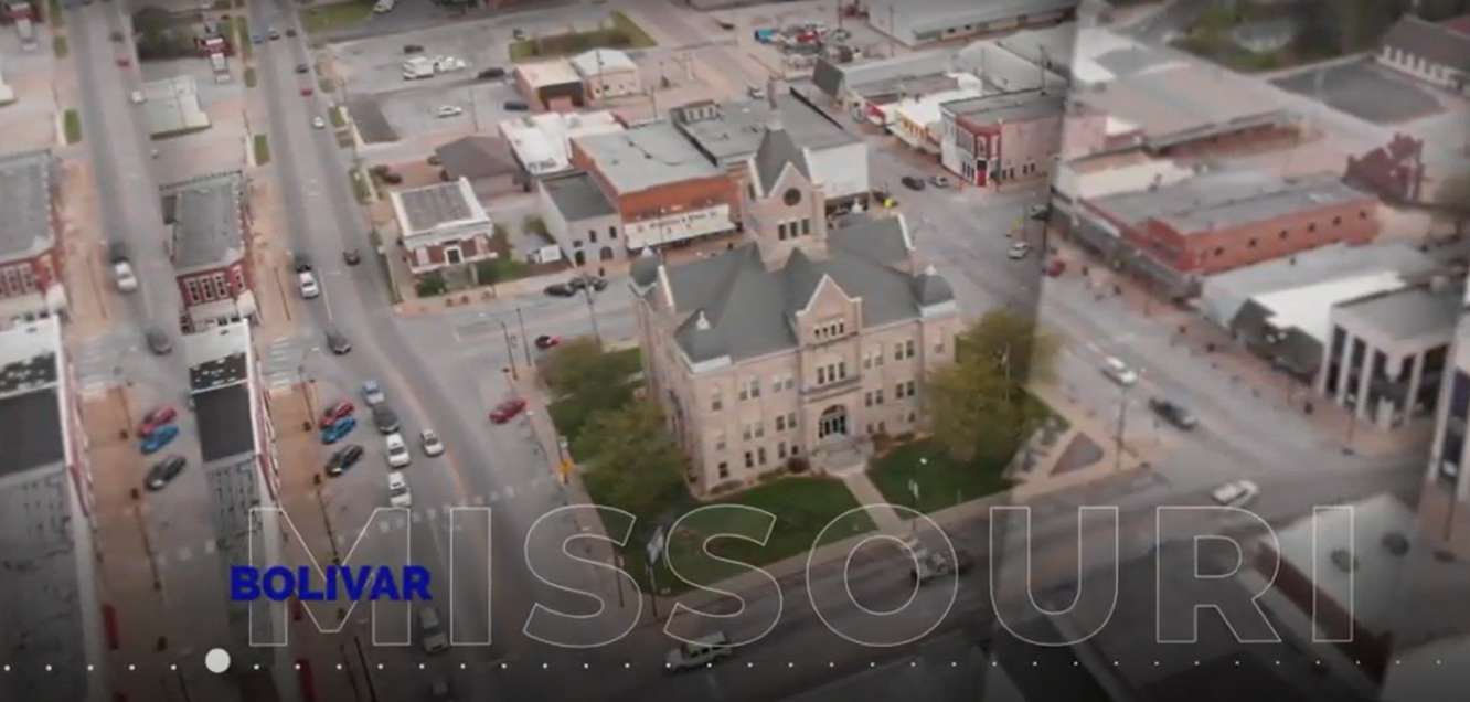 aerial drone view of Bolivar town square