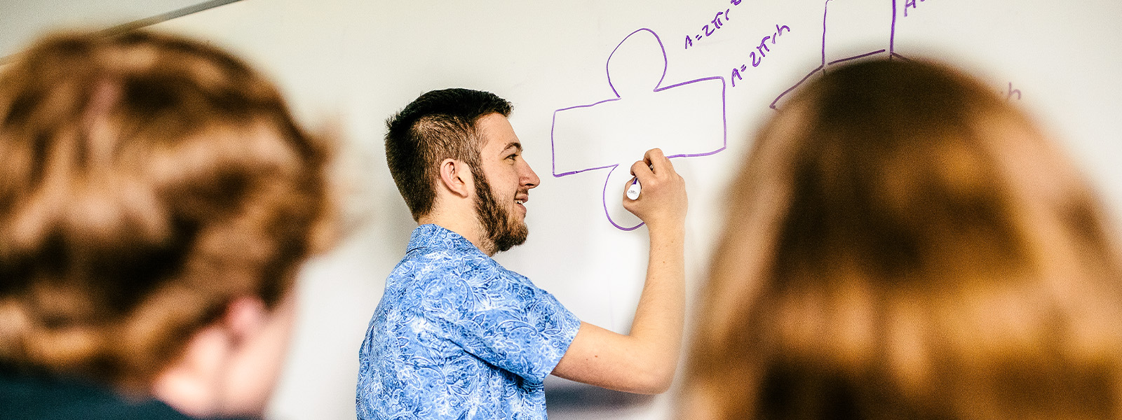 math professor giving lecture holding diagram as example