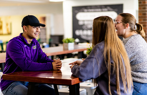 students having lunch at the marketplace on SBU campus