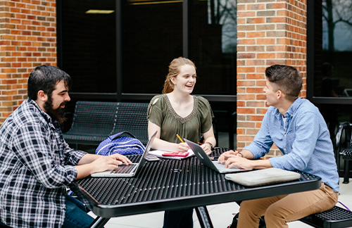 students studying on campus