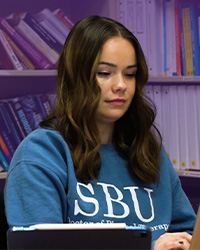 Laura Cook working on a computer